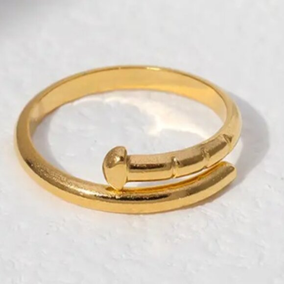 d'Vine Products Jewelry - Gold Bohemian Boho-Chic Minimalist Adjustable Nail Shaped Ring - Sterling Silver